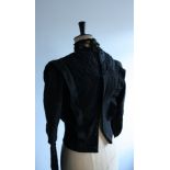 Antique Edwardian mourning bodice. Wool boned bodice with cotton sateen pleated sleeves.