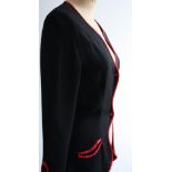 1970s Ossie Clark jacket in his signature black moss crepe with silk red satin piping.