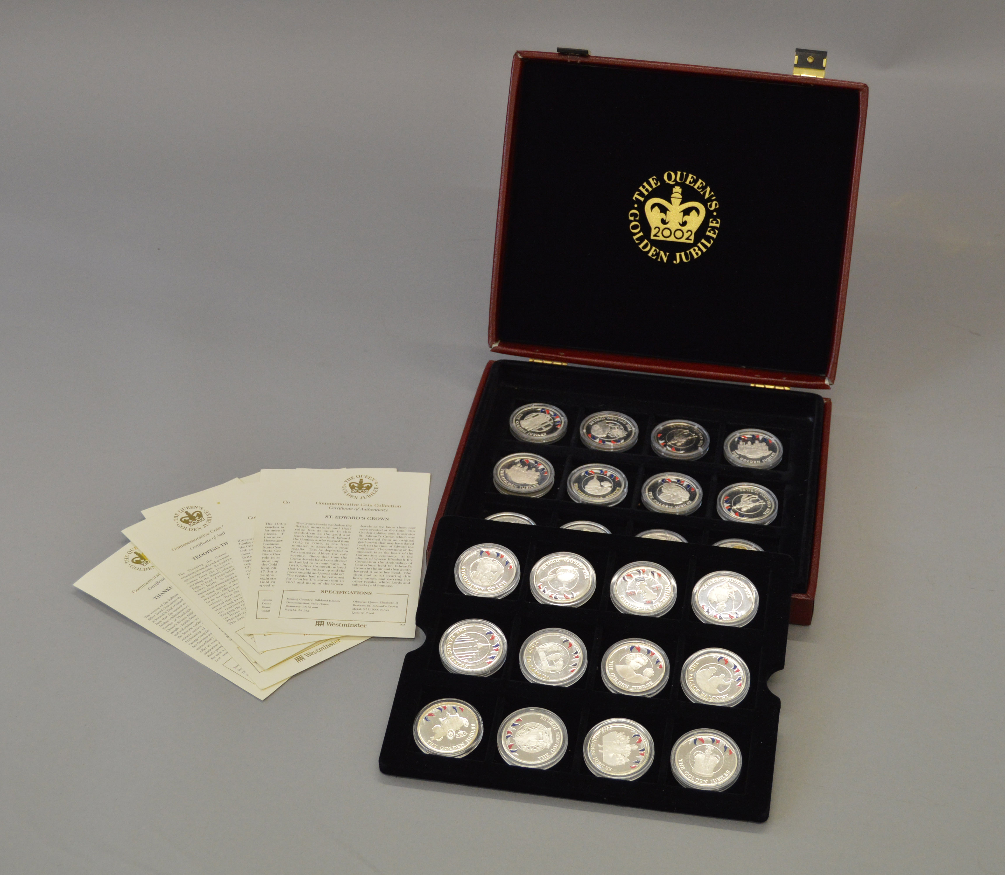 A cased quantity of Queens Golden Jubilee & other commemorative coins, - Image 2 of 3