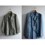 A pair of mens safari suits. Light blue and sage green. very good condition..