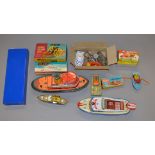 A small quantity of various types of boat and ship models, mostly of tinplate construction,