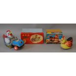 Two boxed Chinese tinplate battery operated toys 'Hen and Chickens' and 'Hen Laying Eggs' both