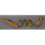 Four unboxed tinplate boats by J. Chein (N.Y.C.