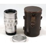 Chrome Leitz Canada Summicron 90mm f2 M lens #2025629 (condition 4F) with case and caps.