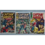 3 Captain America Marvel comics Nos. 106, 107 & 108 in FN to VF condition.
