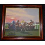 Philip Toon.. "Hurdlers At Sunset" on canvas -depicting Alderbrook, Mysilv, Doran's Pride and Muse.