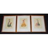 Maida Harris: 3 watercolours depicting Europena peasant costumes,