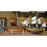 2 Homebuilt ship models, largest approx 1 metre long.