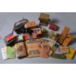 A good mixed lot of collectables including binoculars, boxes, two brass inkstands,