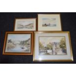 4 watercolour paintings by various artists mostly framed and glazed.