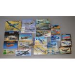 Twenty two 1:72 scale model military aircraft kits by Tamiya, Frog, Matchbox and others.