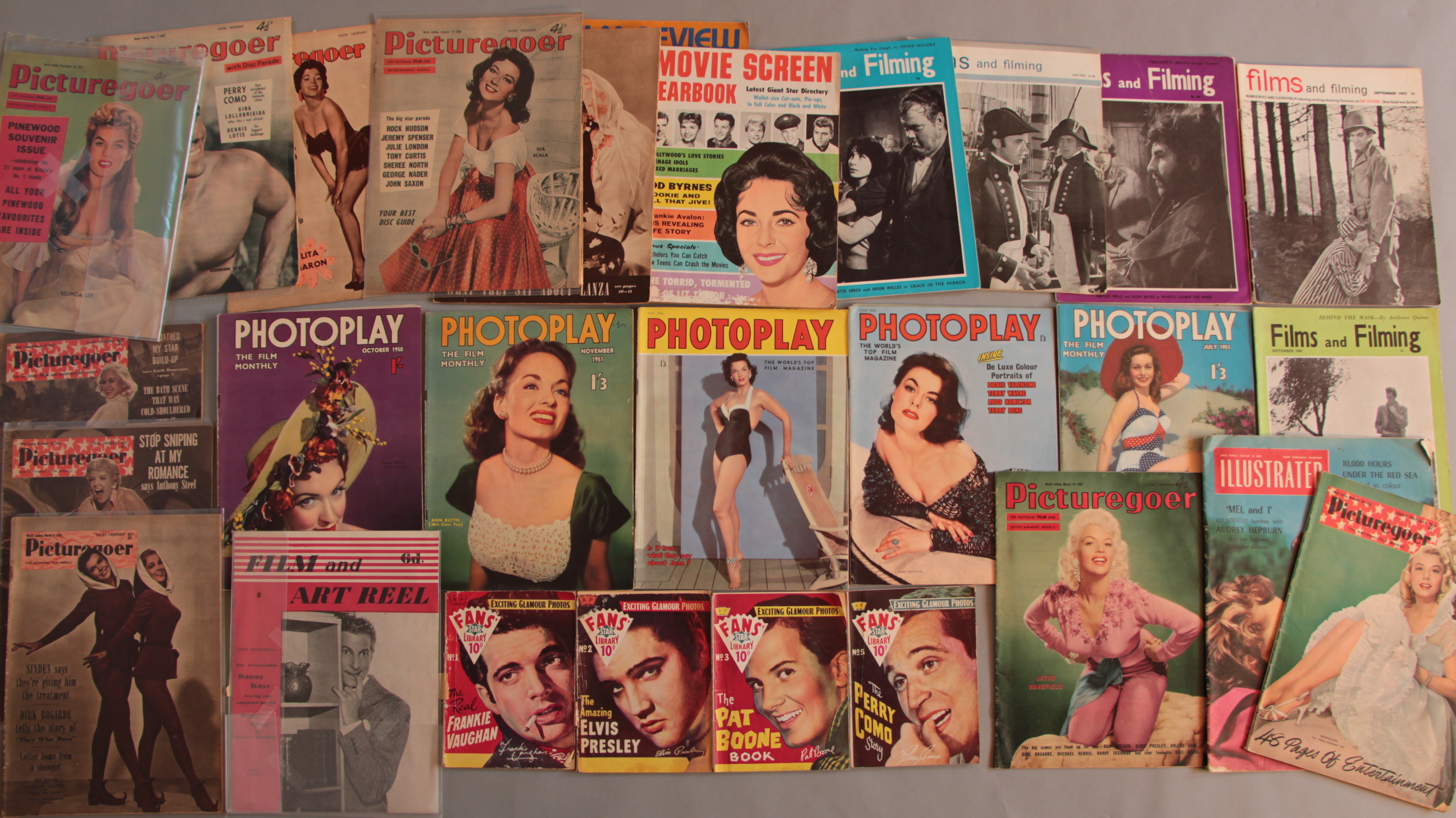 A Large collection of film magazines and books including Picture goer March 1952, March 1954,