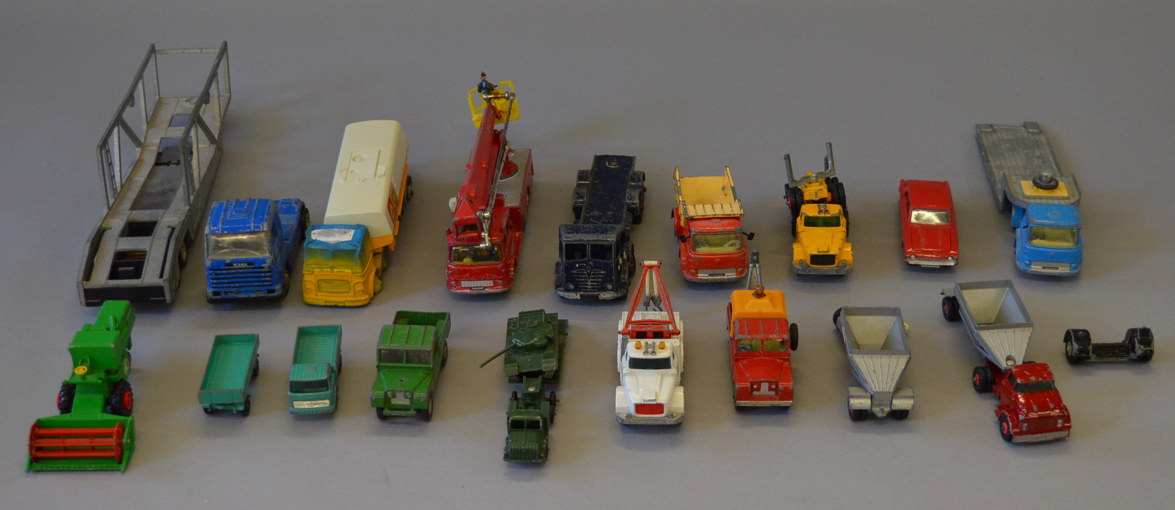 A mixed lot of playworn diecast models by Dinky, Corgi, Matchbox and others, some with repainting,