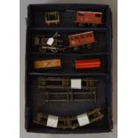 O Gauge Hornby 0-4-0 clockwork goods set. Loco, 4 rolling stock & track. Overall F condition.