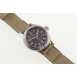 A military HAMILTON USN BISHIPS stainless steel wristwatch with fitted canvas strap,