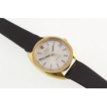 An OMEGA Electronic 300HZ gold-plated gents wristwatch with fitted leather strap,