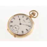 A 9ct open face top-wind Waltham pocket watch with working 15 jewel movement , uncracked dial,