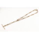 A 9ct H/M 'paper clip' link rose -gold double albert chain, approx 45.