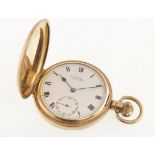 A gold plated full-hunter pocket watch with working top-wind movement & uncracked dial,