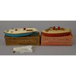 Two boxed vintage Sutcliffe clockwork Boats, 'Bluebird', F/G, with key,