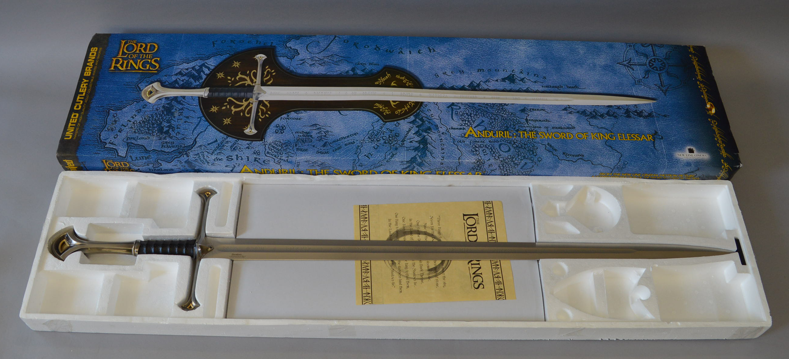 Lord Of The Rings United Cutlery Brands Anduril: Sword Of Elessar UC-1380ASNB, boxed.