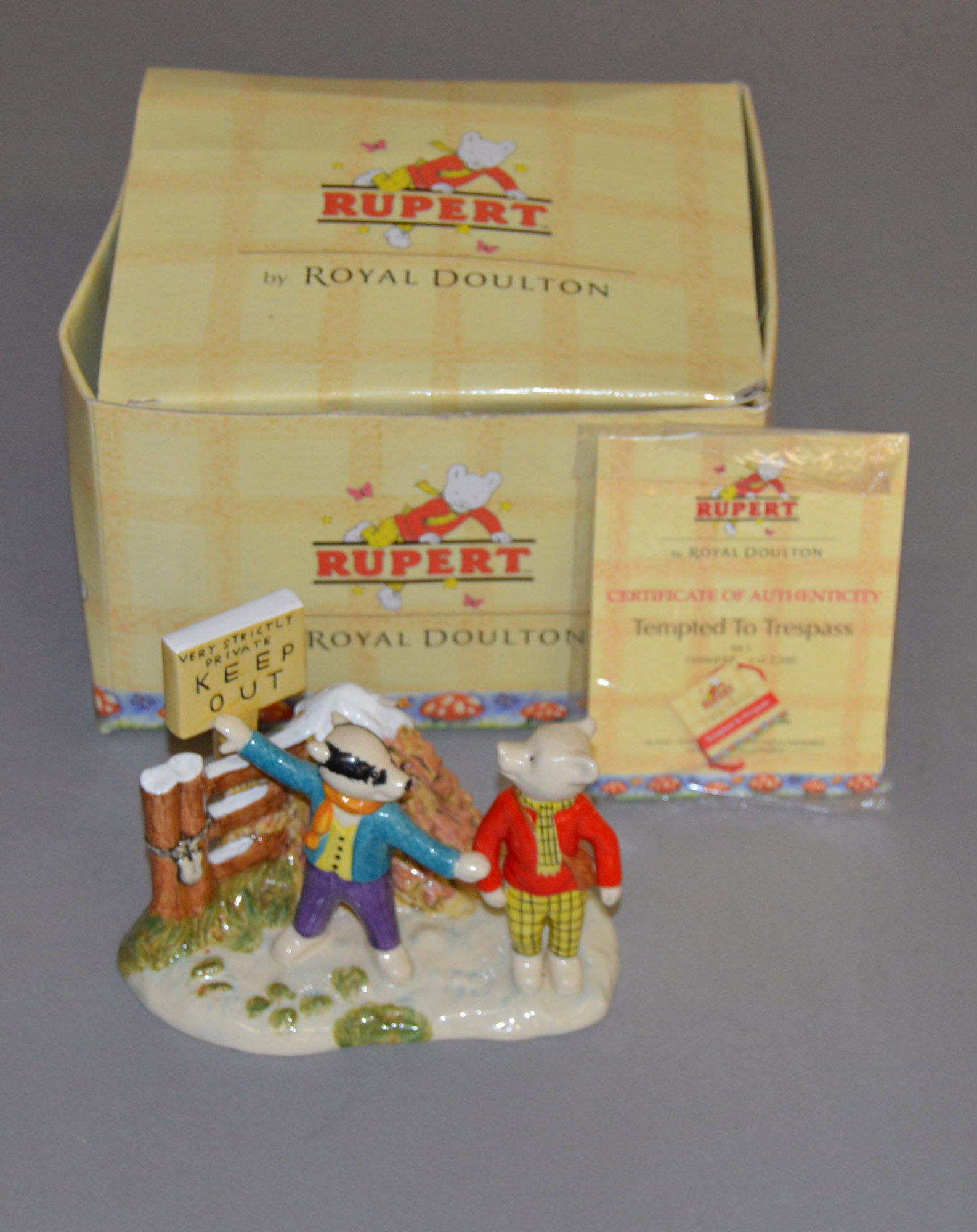 Royal Doulton Rupert limited edition figure group: Tempted To Trespass RB 5 0134/2500 boxed with