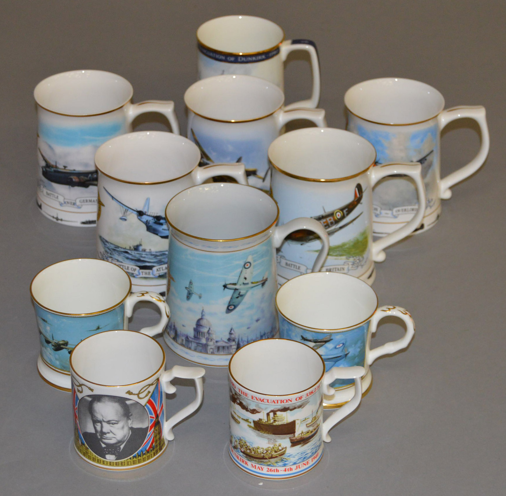 11 military related commemorative tankards including limited editions by Franklin Mint,