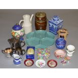 A mixed lot of ceramics and silver plated items including a Ringtons ceramic tea caddy, Poole,