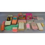 Two boxes of unboxed dolls accessories and vehicles for Sindy, Barbie or similar dolls,