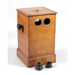 Table-Top Stereo Viewer for Spares or Repair. Wood construction with card advancing knobs.