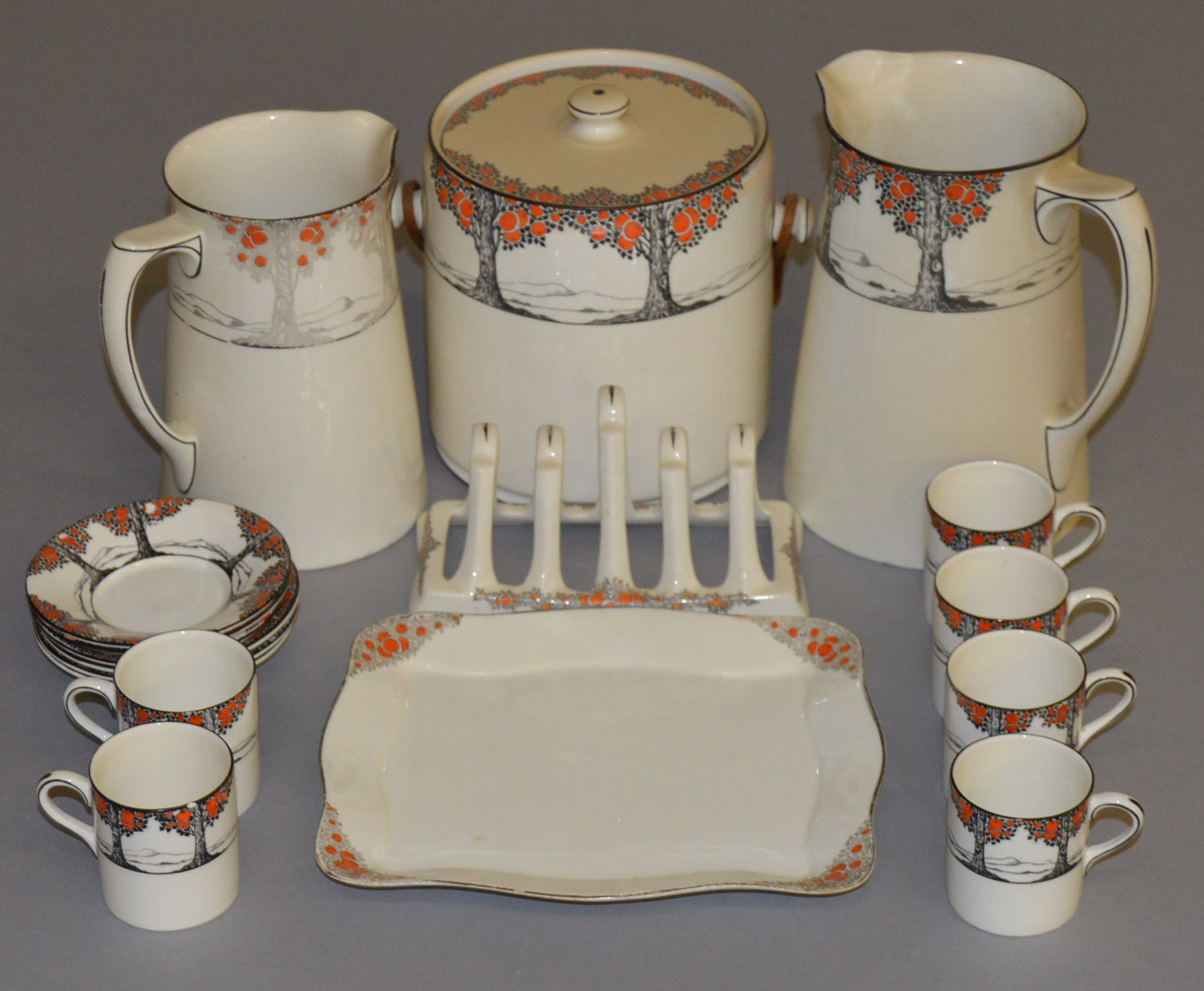 A collection of Crown Ducal Orange Tree including a toast rack,biscuit barrel,