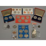 A mixed lot of coins and sets including Isle of Man and silver examples etc