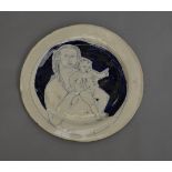 A large ceramic plate by Philip Elgin dated 96. 39cm diameter.