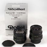 2 Lenses for Rolleiflex SL35 Cameras. Rolleinar 55mm f1.4 HFT #6121143 (condition 4F).