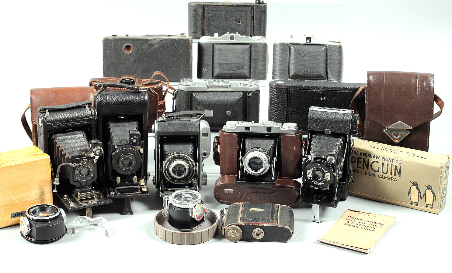 Box of Folding & Other Vintage Cameras.