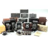 Box of Folding & Other Vintage Cameras.