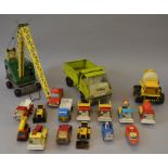 A mixed lot of playworn unboxed tinplate and pressed steel toys by Tonka, Marx and others.