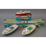 Three boxed Sutcliffe tinplate model Boats, 'Hawk Clockwork Speed Boat',