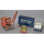 A mixed group of unboxed playworn Pressed Steel toys including a Gescha Bulldozer,