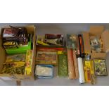 A mixed lot of Model Railway accessories including signals, kits, scatter, shrubbery, scenery,