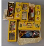 Five Pelham Puppets: Goofy; Farmer; Goldilocks; Wolf; Pinocchio. Overall G in original boxes.