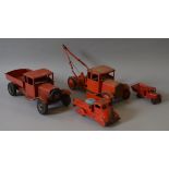 A group of unboxed Tri-ang Pressed Steel toys including two Bedford Trucks, a No.