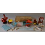 A group of unboxed Tri-ang Pressed Steel Crane toys including a boxed free standing Dockside Crane,