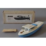 A boxed Sutcliffe tinplate Speedboat, 'Diana', a 1981 limited edition model in blue and white,