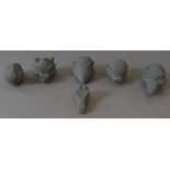 Six unpainted Pelham Puppets unpainted moulded heads, SL63 and SL range,