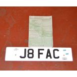 Private Registration Number Plate - J8 FAC - on retention