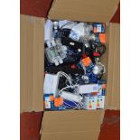 Box of light bulbs and other electrical accessories