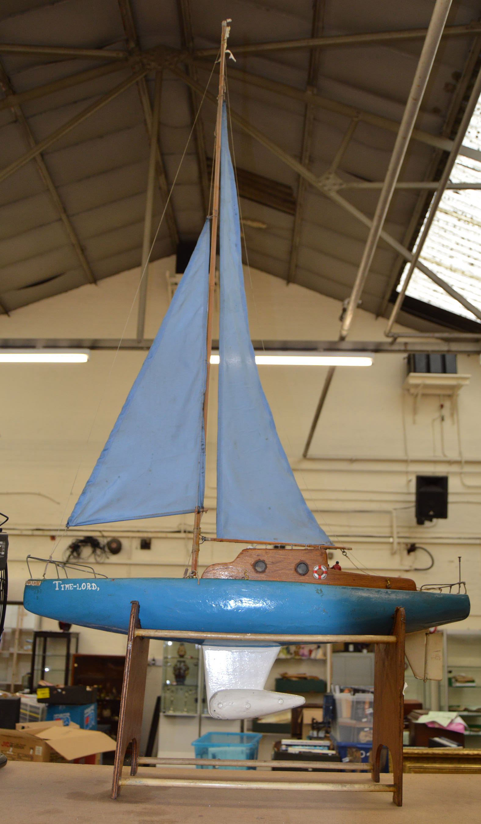 Good quality pond-yacht "TIME-LORD" - 1.8 metres tall including stand.