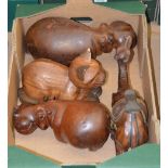 POLICE > 3 wooden animal ornaments and a leather camel ornament [VAT ON HAMMER PRICE] [NO RESERVE]