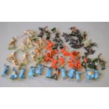 A mixed lot of loose metal and plastic figures including Cherilea Vikings,